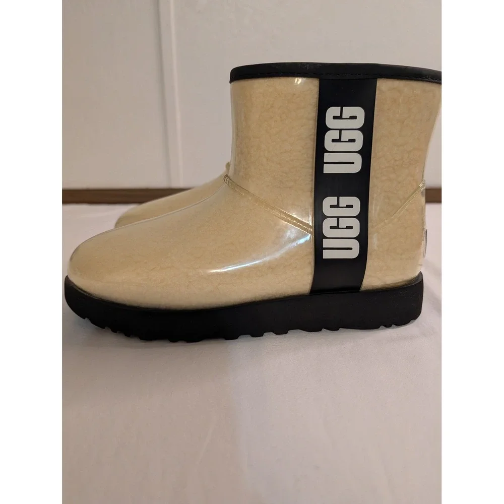 UGG Classic Clear Mini Sherpa Lined Black Waterproof Ankle Boots  Womens 7